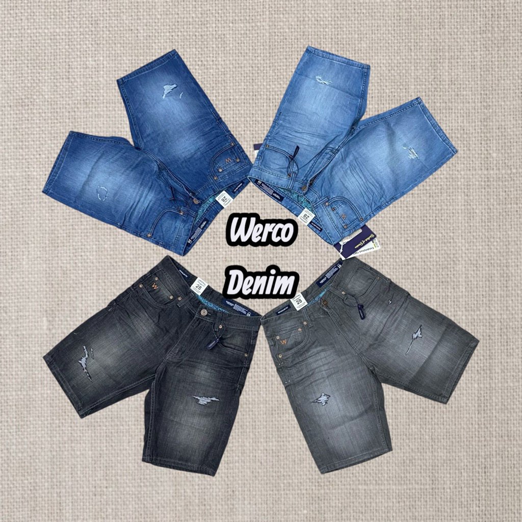CELANA JEANS PENDEK PRIA - CELANA PENDEK SOBEK RIPPED WERCO ORIGINAL