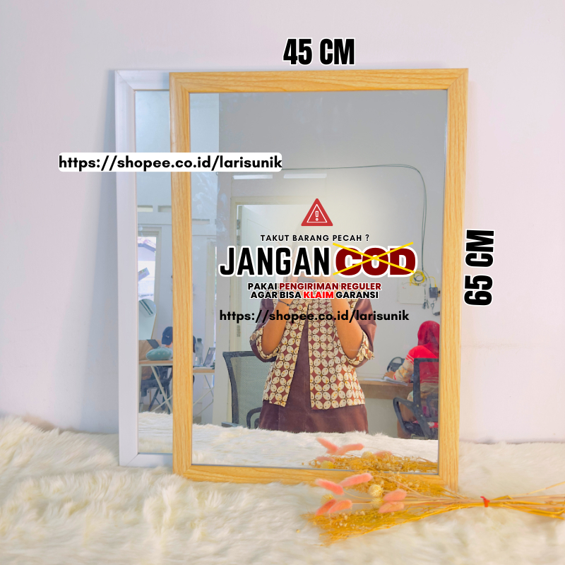 Kaca Cermin Gantung Tempel Dinding Aesthetic Kamar Mandi Tidur 45 X 65 Kotak Persegi Minimalis Frame
