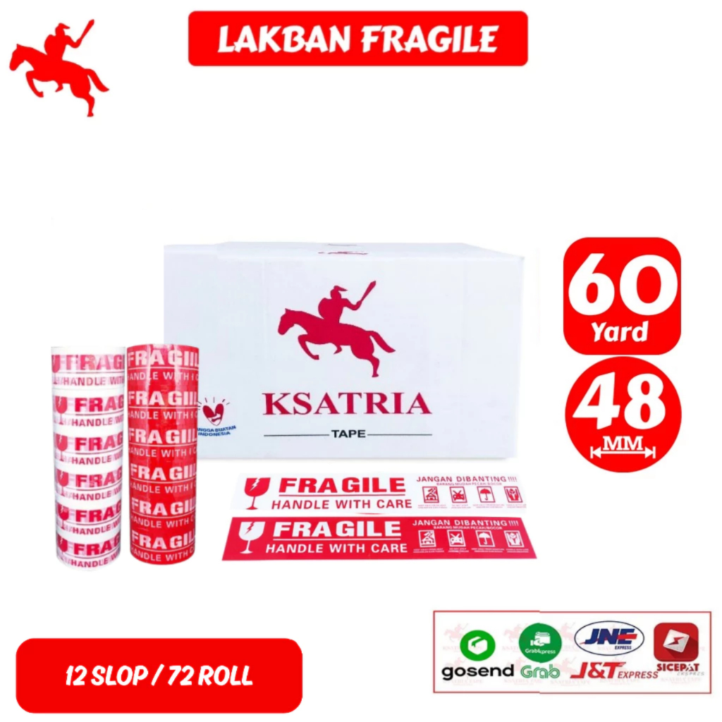 

1 DUS OPP Tape / Lakban Fragile KSATRIA Tape 48mm x 60 Yard