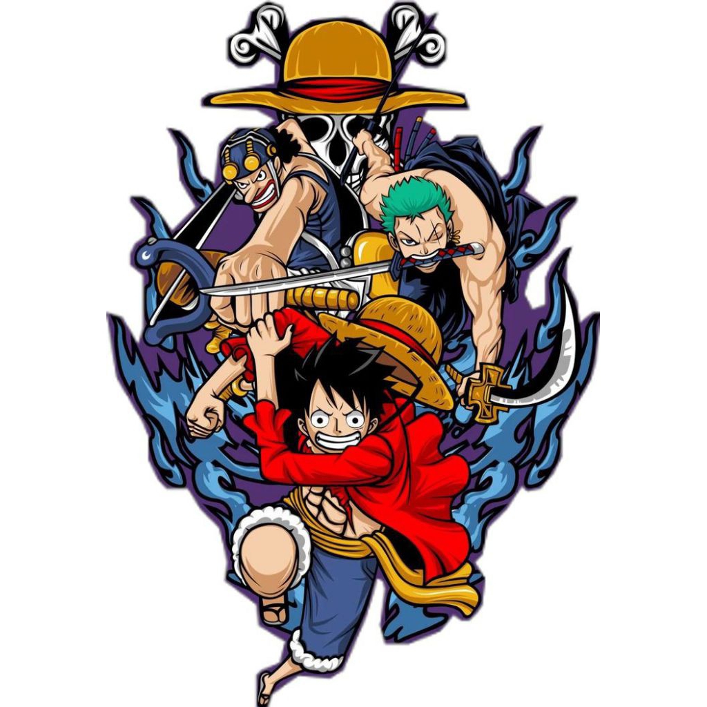 

stiker 3D one piece keren, stiker print sudah cutting, size 15 x 18 cm, anti air