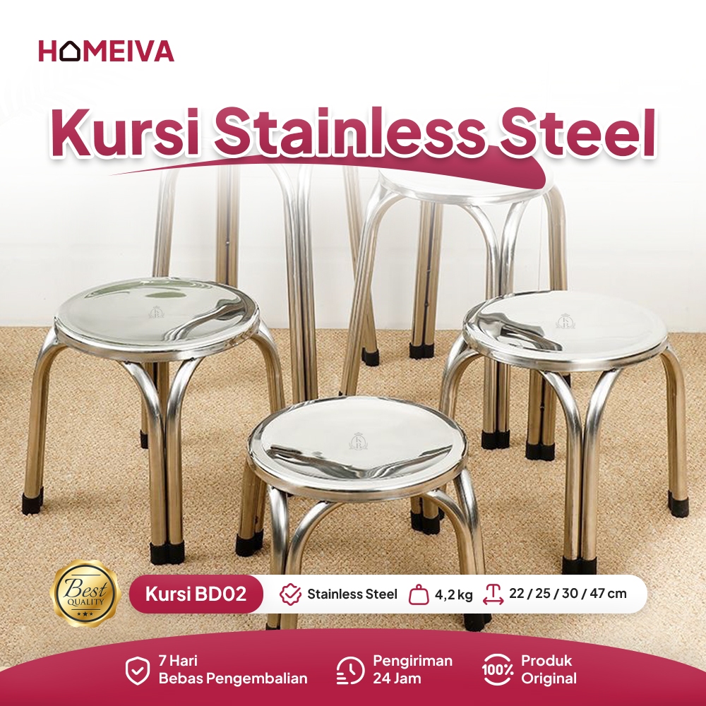 Dapur Stainless Kursi Besi Stainless steel BANGKU BULAT STAINLESS STEEL KURSI SANTAI