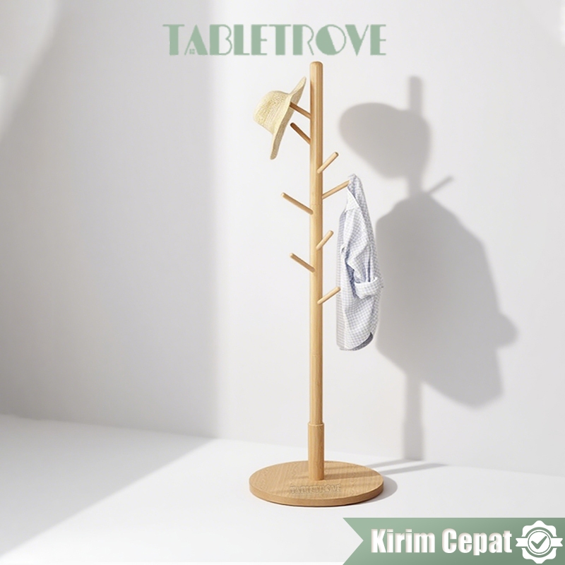 TABLETROVE Gantungan Tiang Berdiri Gantungan Topi Tas Gantung Baju Berdiri Stand Hanger Kayu