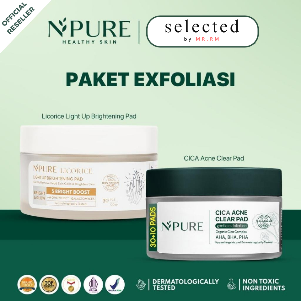 NPURE Paket Exfoliasi Cica Clear Pad & Licorice Brightening Pad - Gentle Exfoliation Kulit Sehat