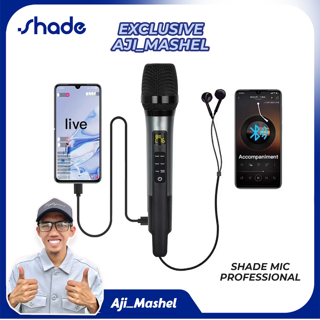 [Exclusive Aji_Mashel] Mic Karaoke Wireless Shade MC20 – Sound Card Terintegrasi, Bluetooth, Baterai