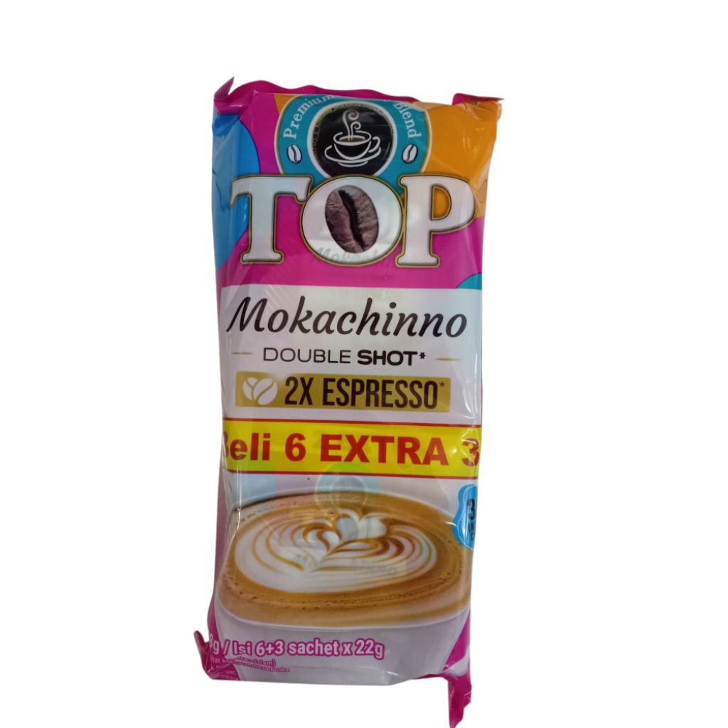 

Top Mokachinno Double Shot Espresso Kopi Instan Isi (6+3) Sachet x 22gr