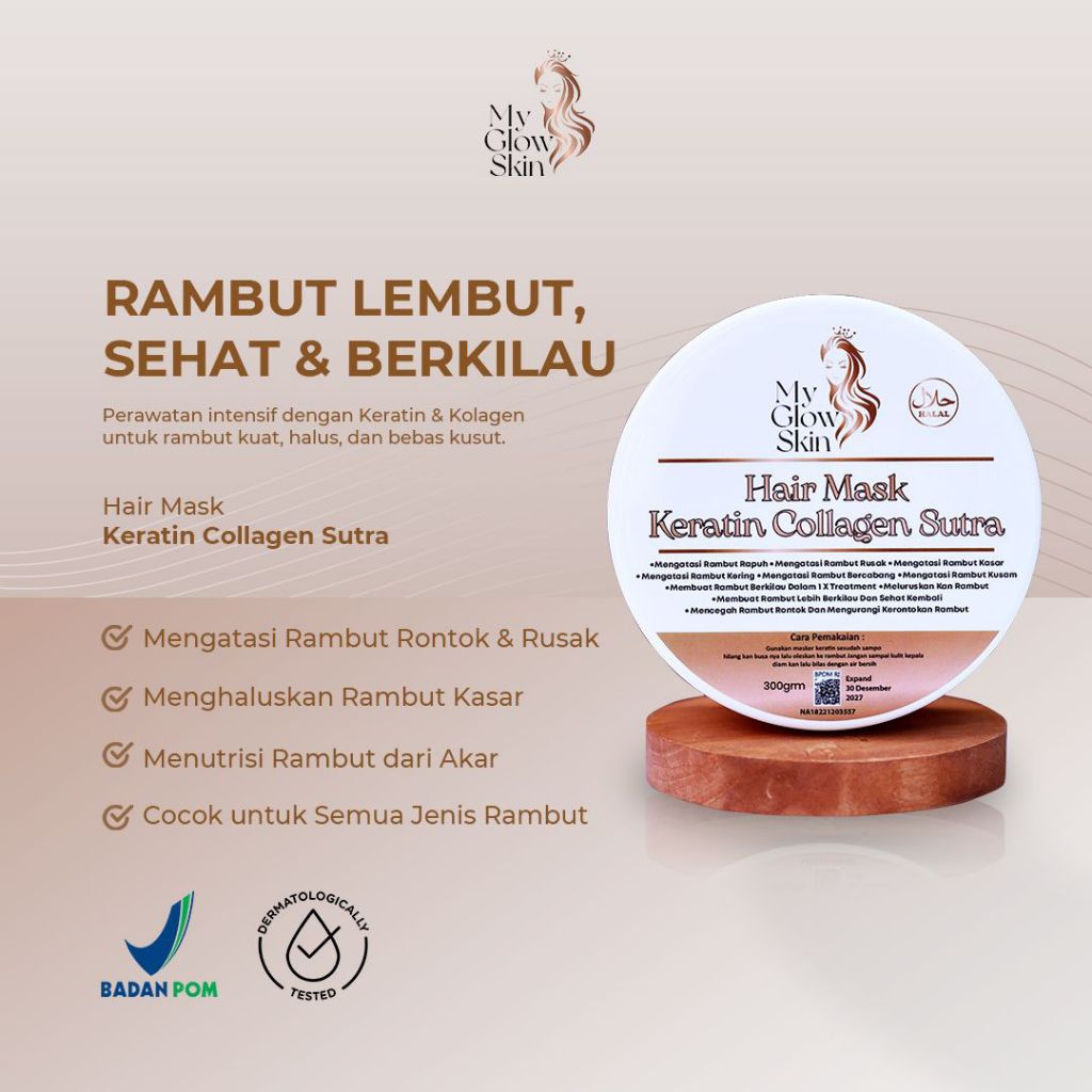 Hair Mask Keratin Collagen My Glow Skincare 300g - Best hair mask Membuat rambut berkilau, mengatasi