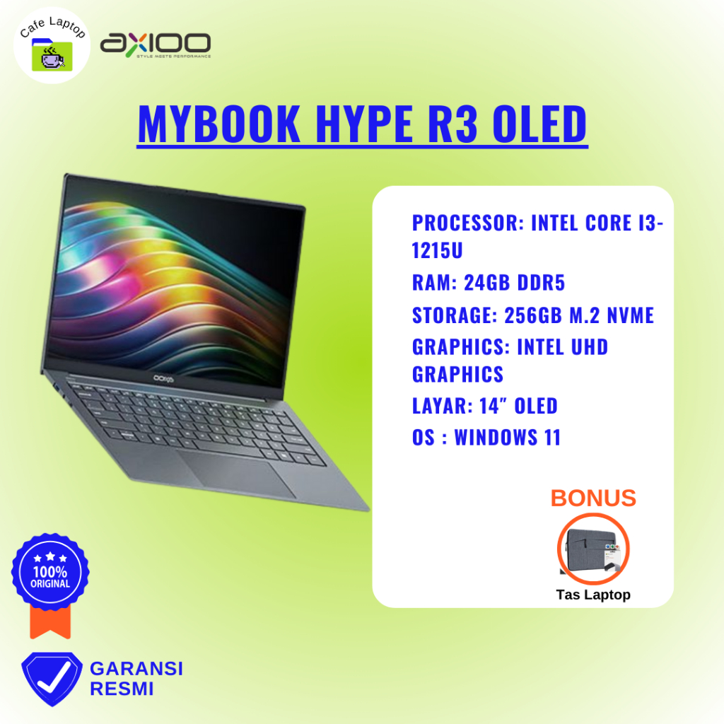 Axioo Hype R3 OLED i3 RAM 24GB 256GB SSD 14" FHD OLED WIN11