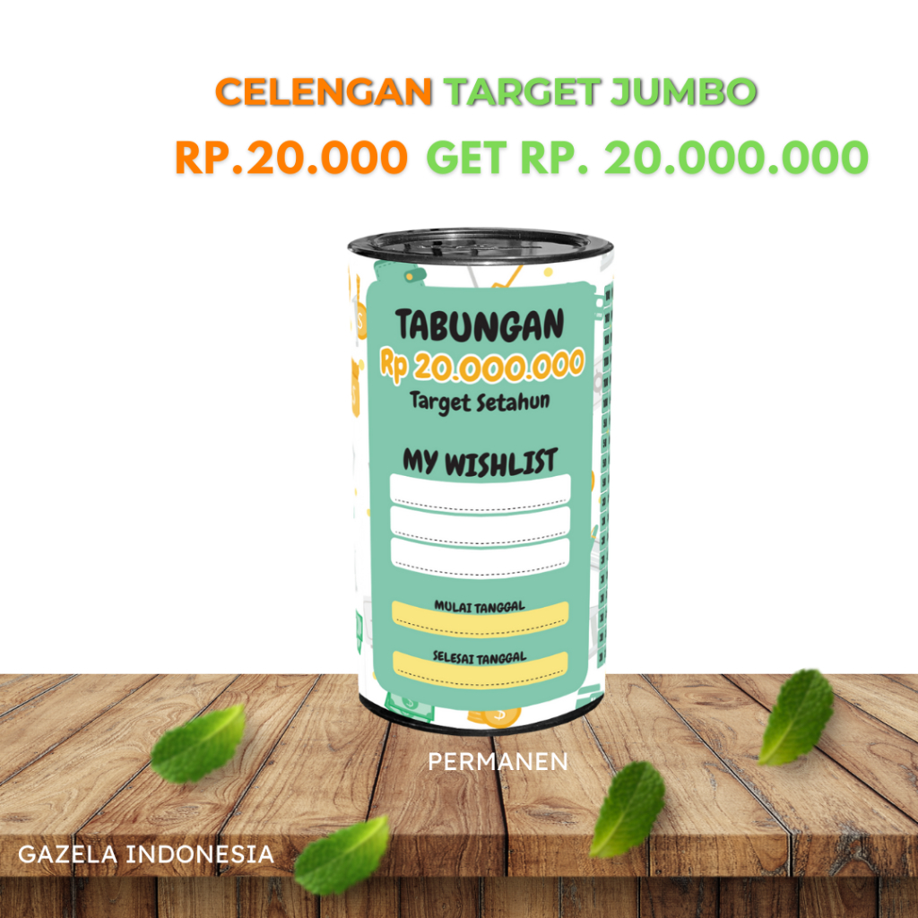 CELENGAN TARGET 20JUTA UKURAN L 20CM PERMANEN-BAHAN PLASTIK TEBAL-TABUNGAN UANG ASLI
