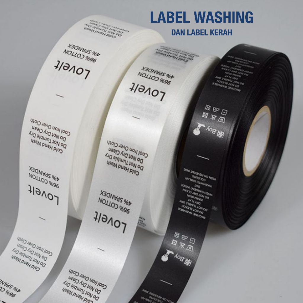 

Custom label baju, Label kerah, Label care, Label washing, Free desain