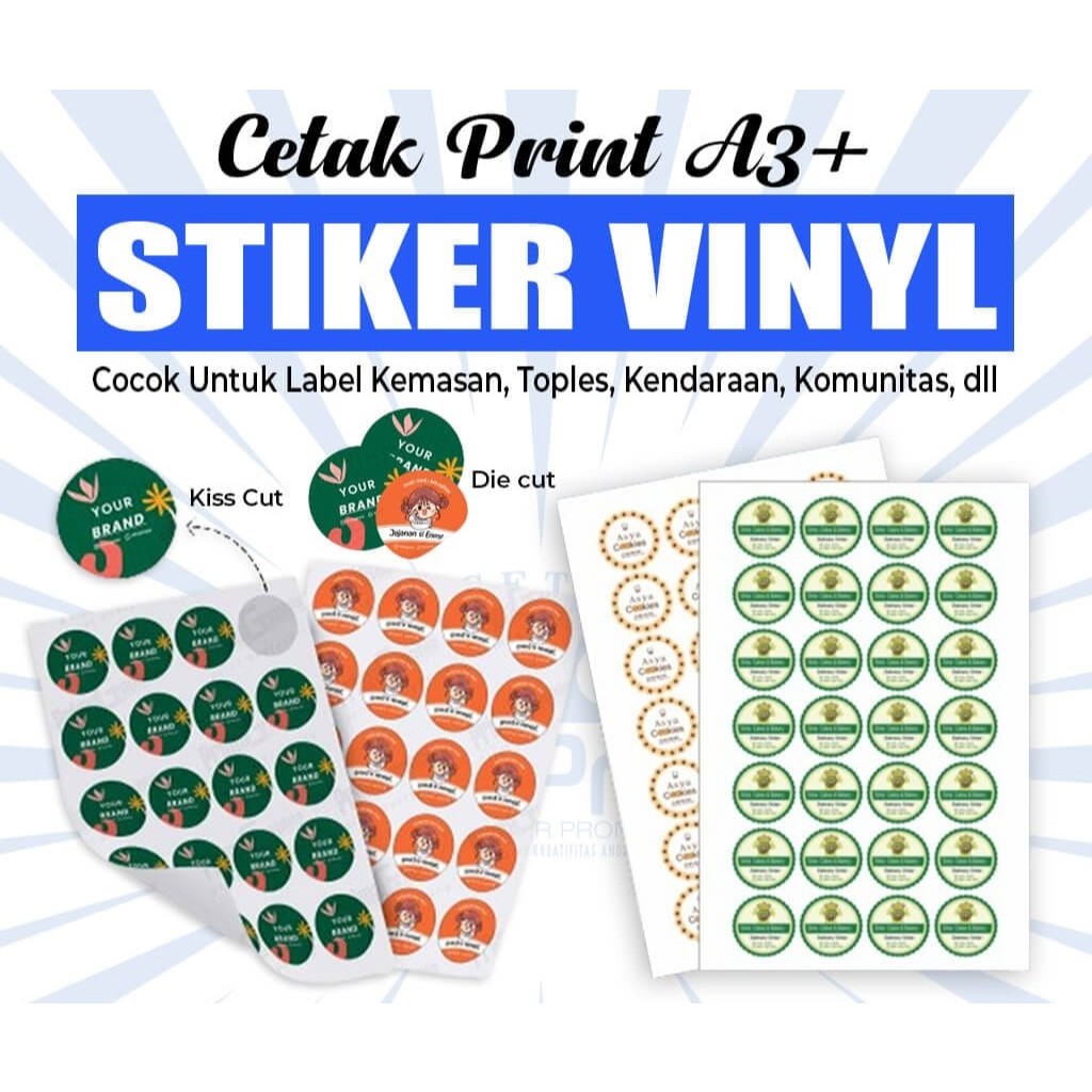 

Stiker Anti air Vinyl A3+ Cutting kiss Cut Anti air Desain Custom , Cocok Untuk Label Kemasan Minuman Makanan Dingin & Beku