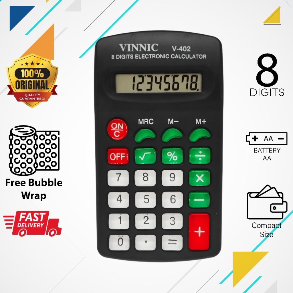 

Calculator Minimalis Vinnic V-402 Compact Size Kalkulator Digital 8 Digit