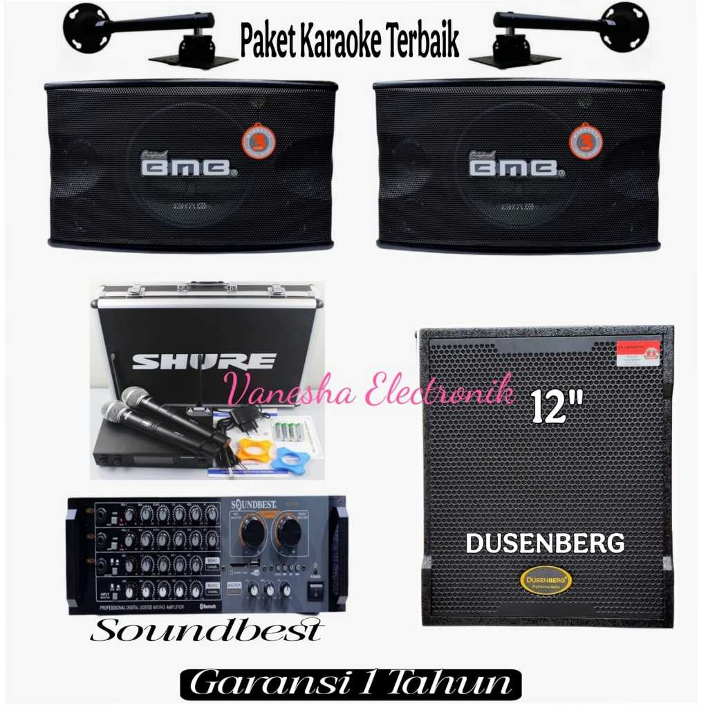 Paket karaoke terbaik speaker pasif bmb cs450v+subwoofer+power amplifier soundbest+1 set mic wireles
