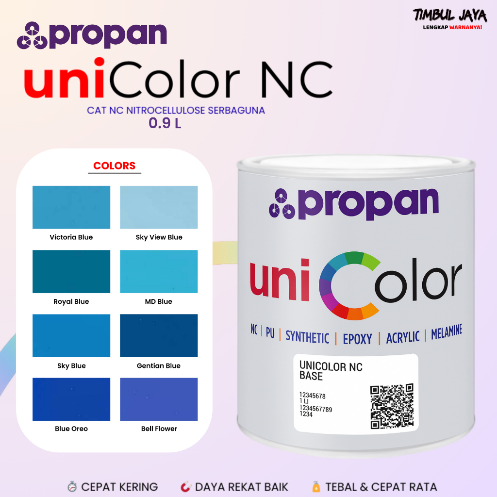 Cat Duco NC Propan Unicolor 0,9Liter Biru Muda Dongker Tua / Cat Mobil Propan / Cat Duco Besi Kayu P