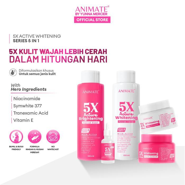 (FLASH SALE) Animate 5x Active Whitening Series 5in1 skincare set lengkap termurah ori bpom