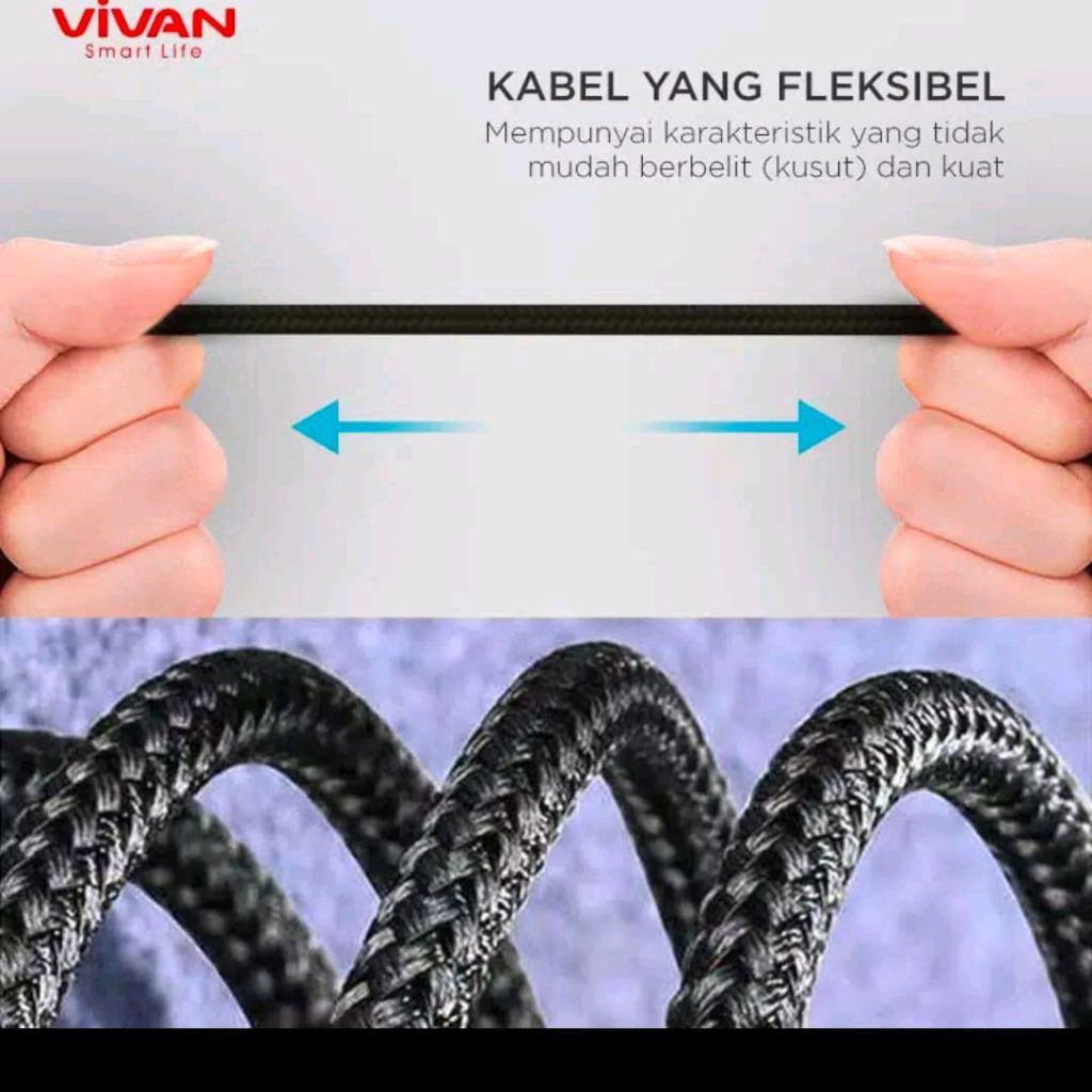 Kabel Type C VIVAN Kabel Data Fast Charging 3A Gaming Siku Panjang
