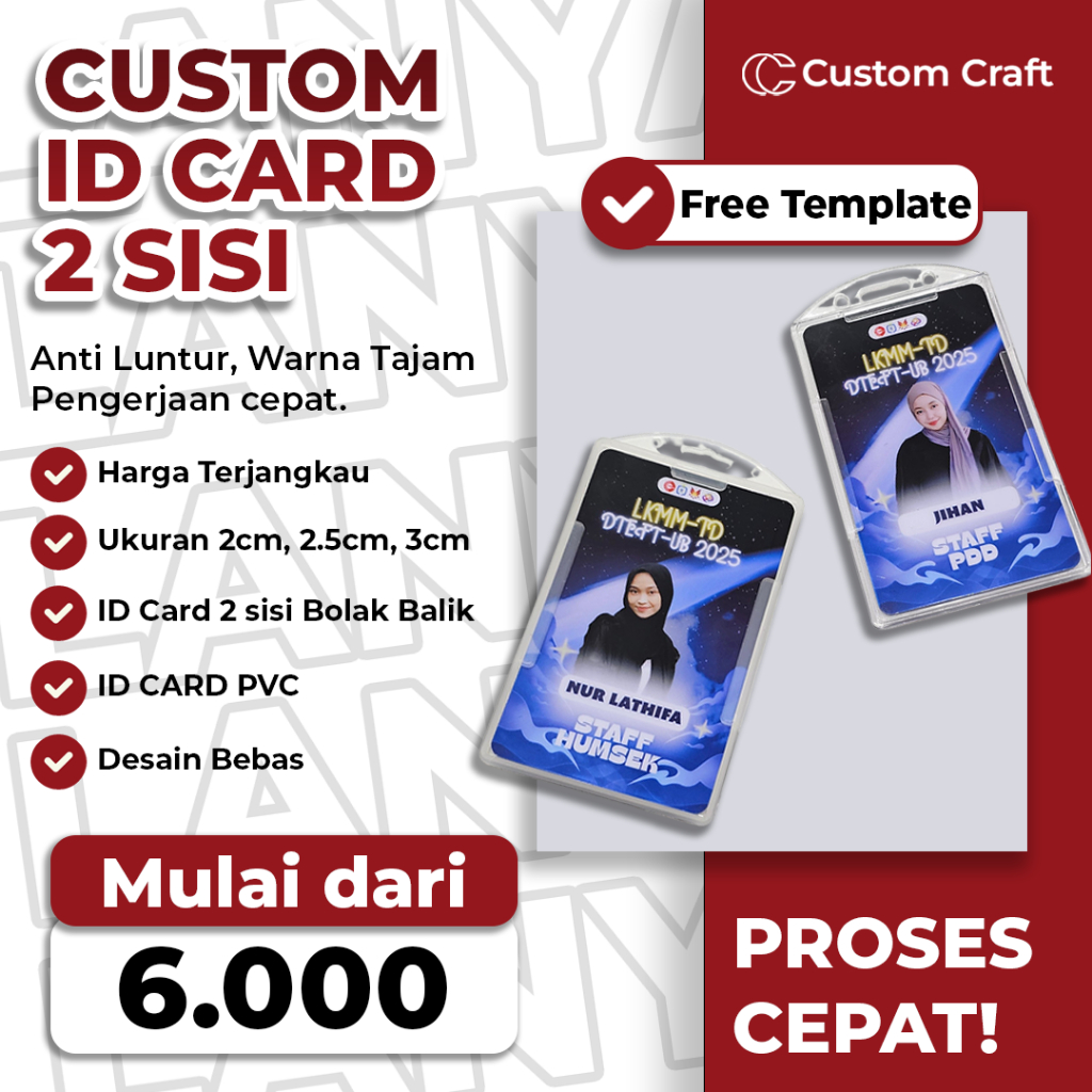 

CETAK ID CARD BOLAK BALIK 2 SISI NAMETAG DESAIN BEBAS PENGERJAAN KILAT