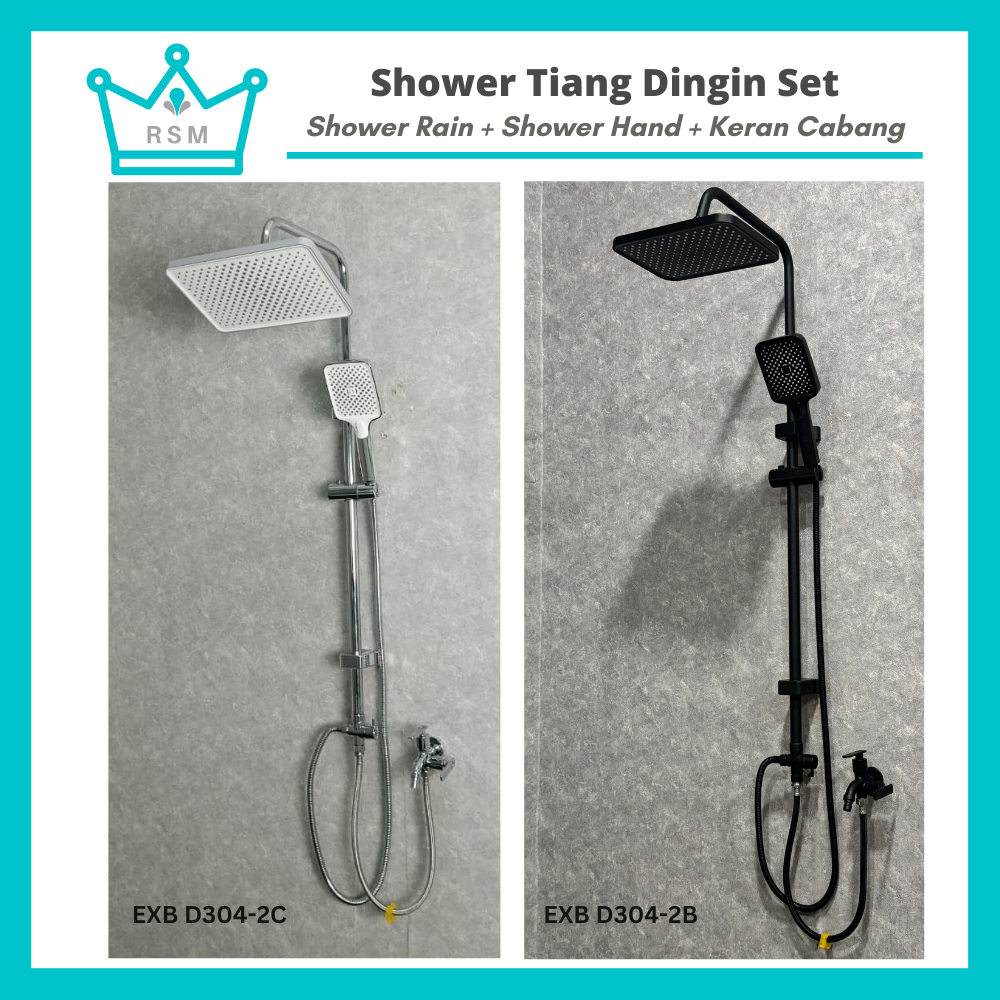EIXO Shower Set Mandi Tiang Air Dingin Stainless Steel Minimalis 3 Output Air Cold Only