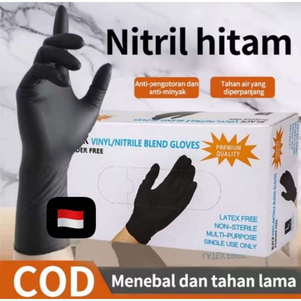 Nitrile Hitam / Black Nitrile Vynil blend free powder / hand gloves nitrile / sarung tangan makanan 