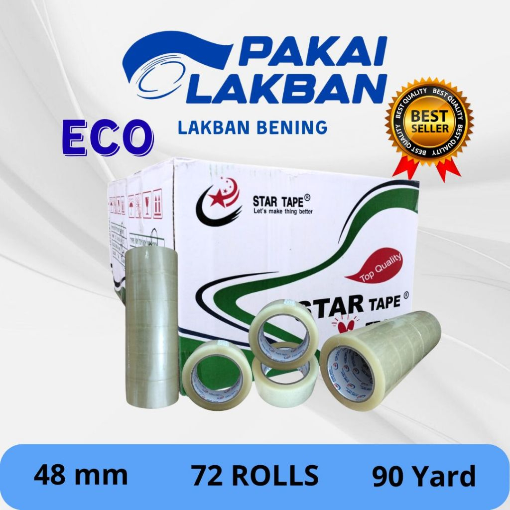 

PAKAILAKBAN Lakban Bening Ukr 48 MM x 90 Yard ( EKONOMIS ) 1 Dus isi 72 Roll Tebal Berkualitas