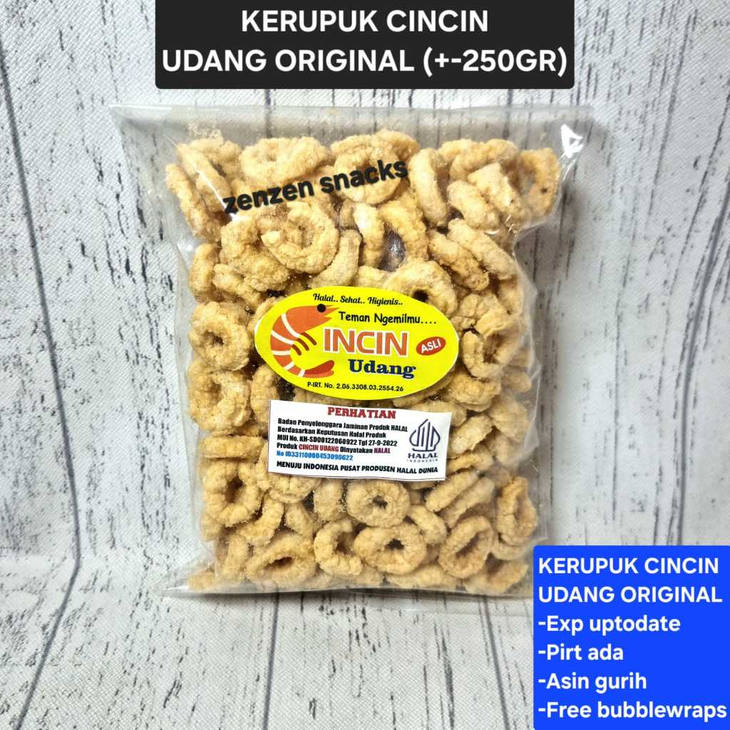 

KERUPUK CINCIN UDANG ORIGINAL/ORI +-250GR CINCIN UDANG ZENZEN SNACKS