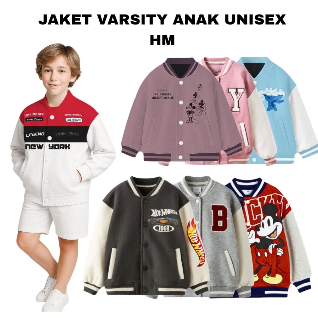 HM ZRA Jaket Varsity Anak Unisex Size 1 2 4 5 6 8 10 12 14Tahun Cocok Untuk Kado/Gift BBW348