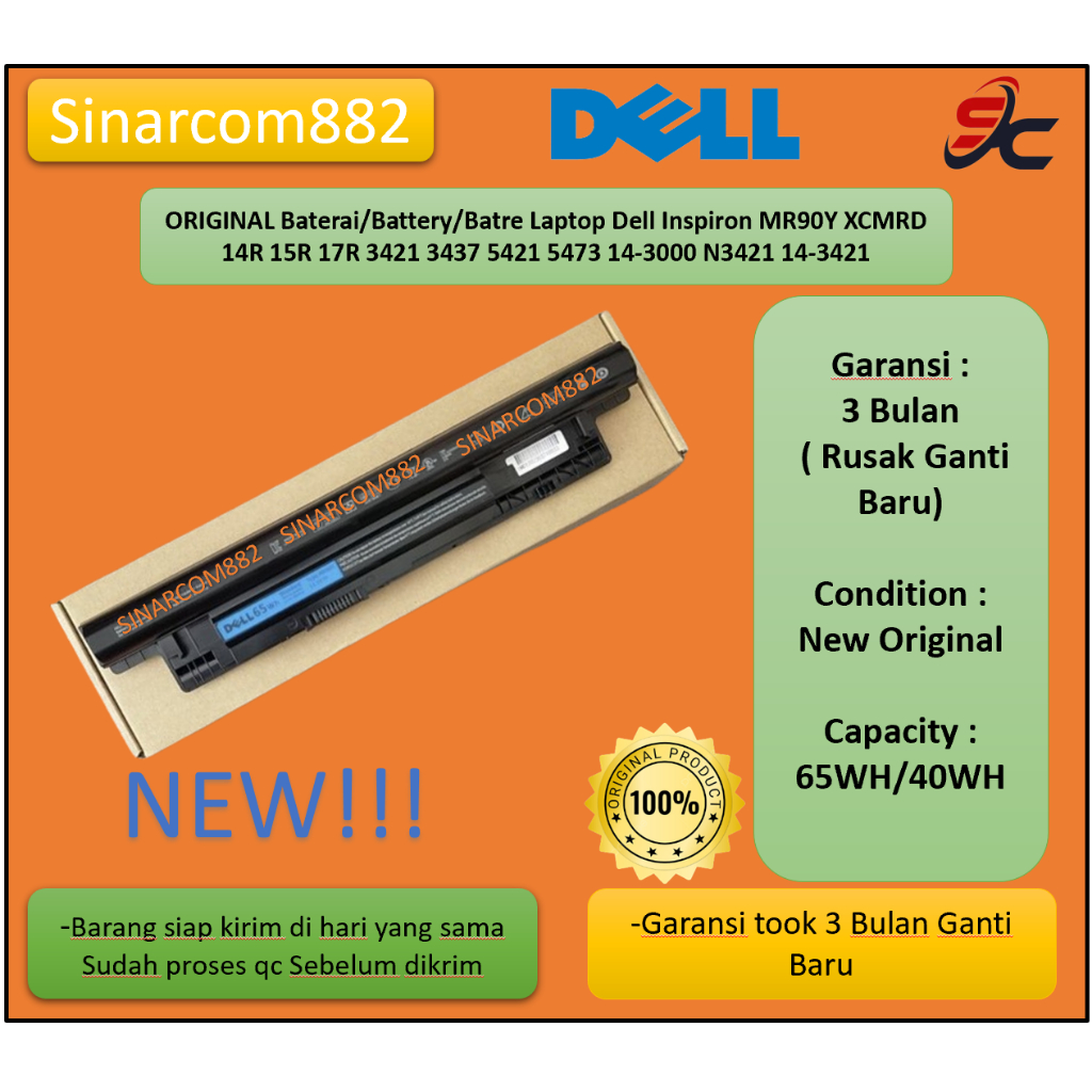 ORIGINAL Baterai/Battery/Batre Laptop Dell Inspiron MR90Y XCMRD 14R 15R 17R 3421 3437 5421 5473 14-3