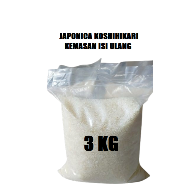 

Beras Jepang Sushi Japonica KOSHIHIKARI Kemasan Isi Ulang 3 kg Japonica Rice