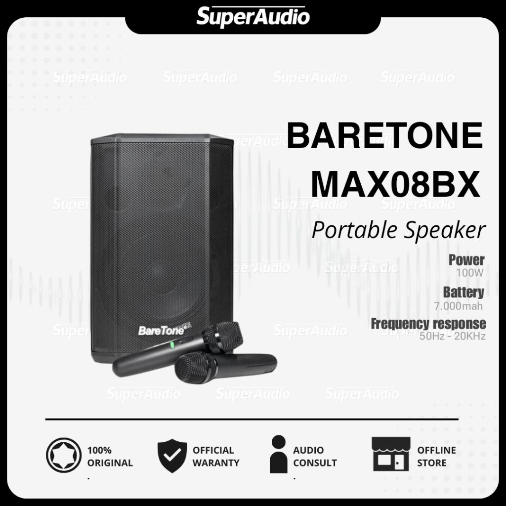 Baretone MAX08BX Speaker Portable 8 Inch