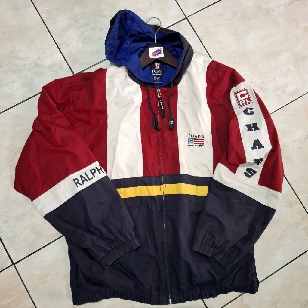CHAPS RALPH LAUREN JAKET VINTAGE VTG 90s WINDBREAKER JACKET COLORBLOCK SECOND MURAH