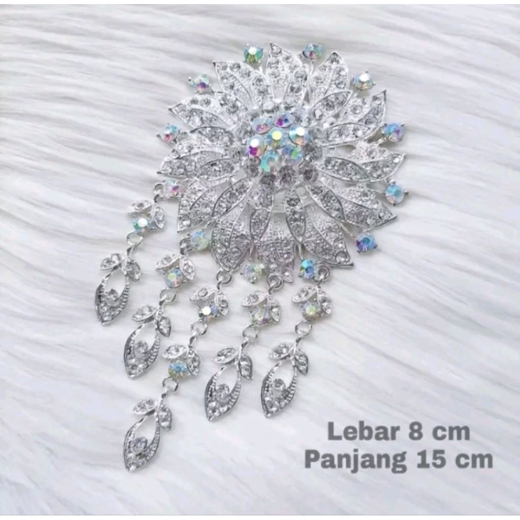 Bros wanita kebaya jumbo silver / bros muslim jurai permata full model