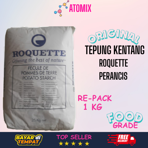 

POTATO STRACH TEPUNG KENTANG PATI FOOD GRADE ROQUETTE PERANCIS 1 KG TEPUNG KERING POWDER MAKANAN PANGAN SAOS PENGENTAL PASTRY KUE ROTI COOKIES DIET BAHAN BAKU