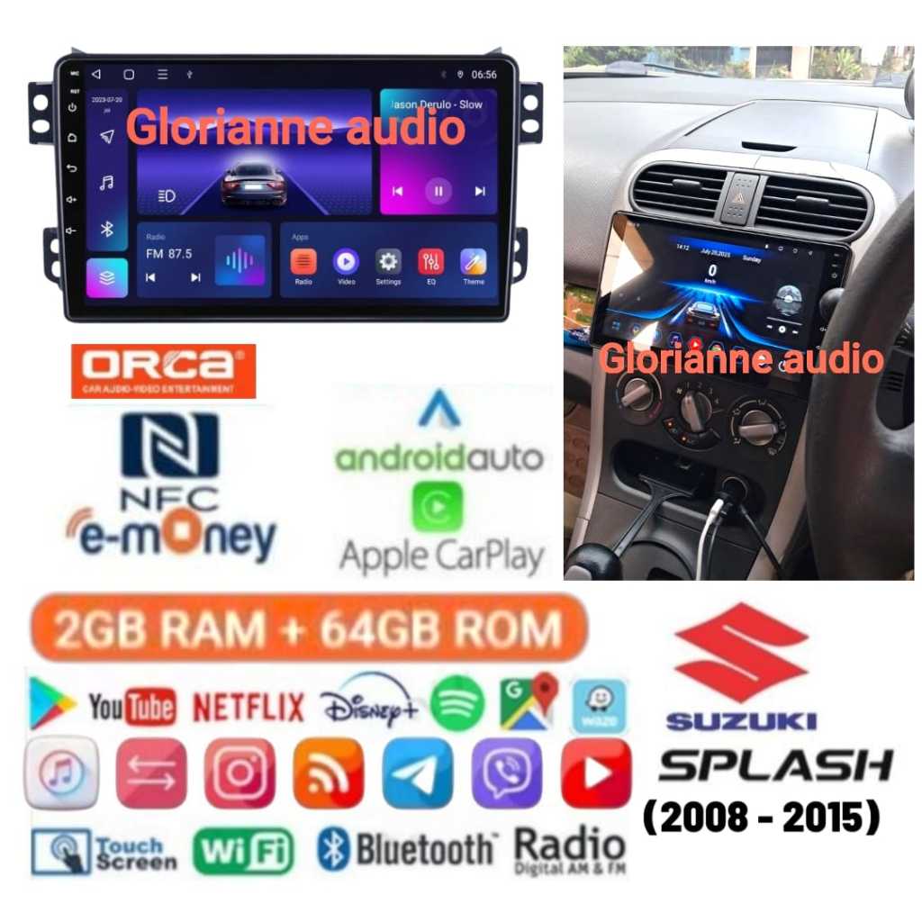 Head unit Android ORCA NFC RAM 2/64GB Suzuki Splash 2008 2010 - 2015 9 inch
