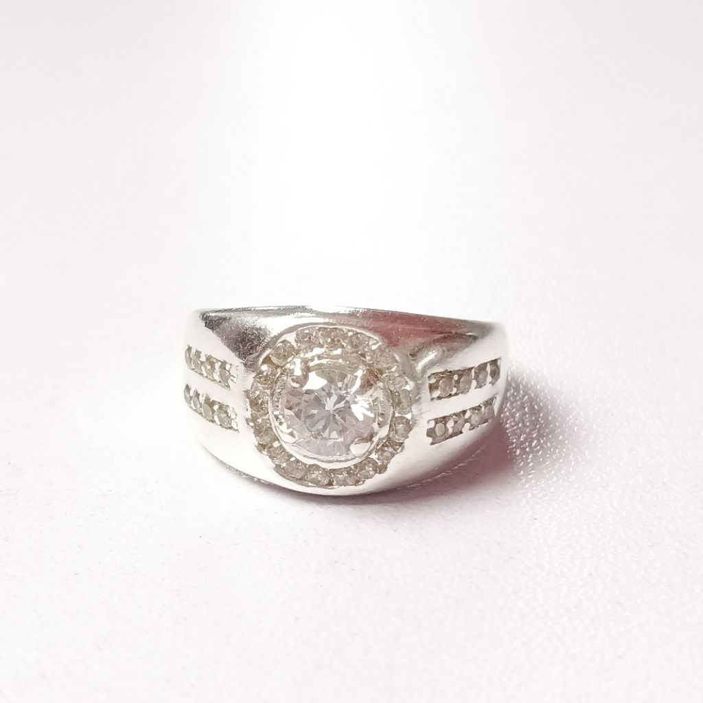 Cincin Bulat Full Permata Pria Wanita Perak Asli 925/Cincin Permata/Lapis Emas Putih