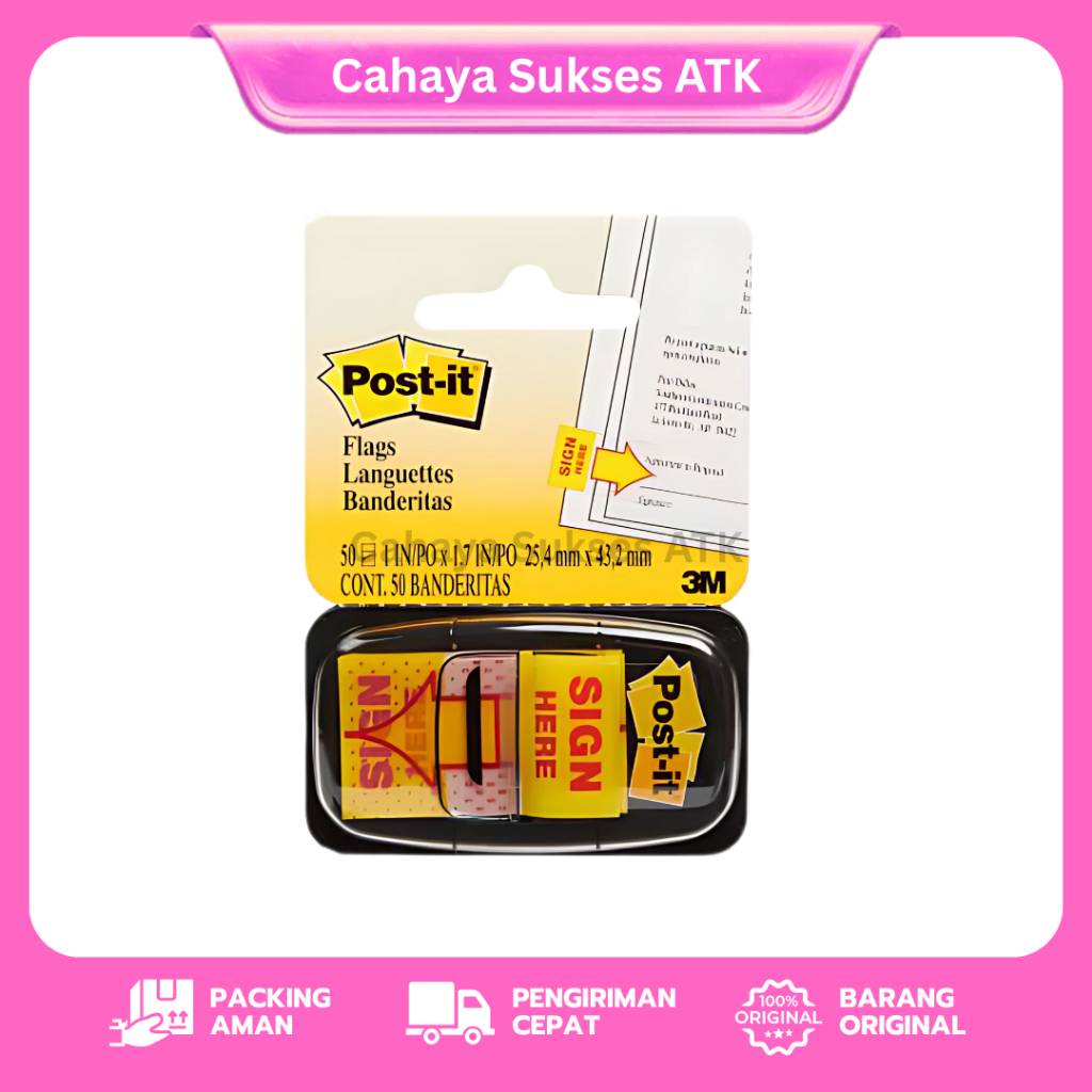 

3M Post-it Sign Here – Penanda Dokumen / Flag Penunjuk Tanda Tangan (1 Pcs) 50 Pcs