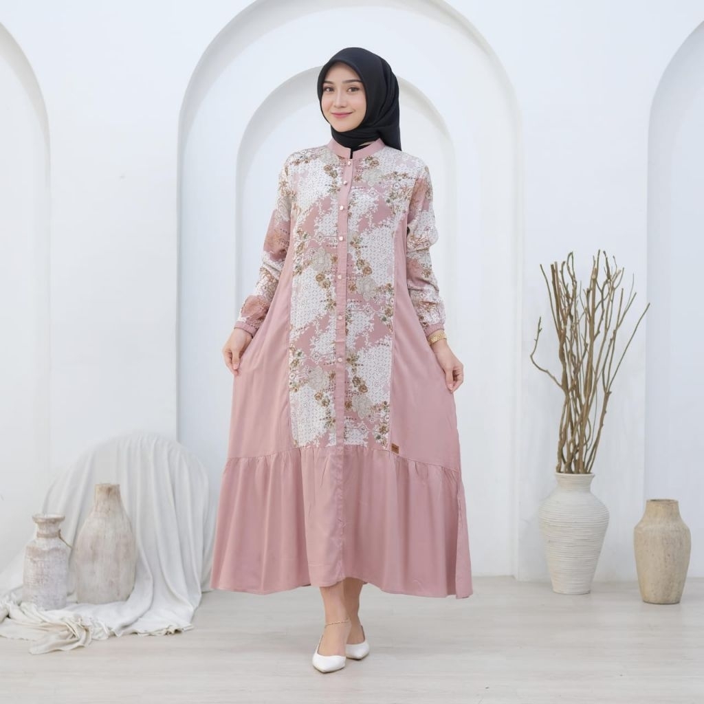 Midi Dress Miyazawa MD KLS Rayon Twill Premium Motif Bunga
