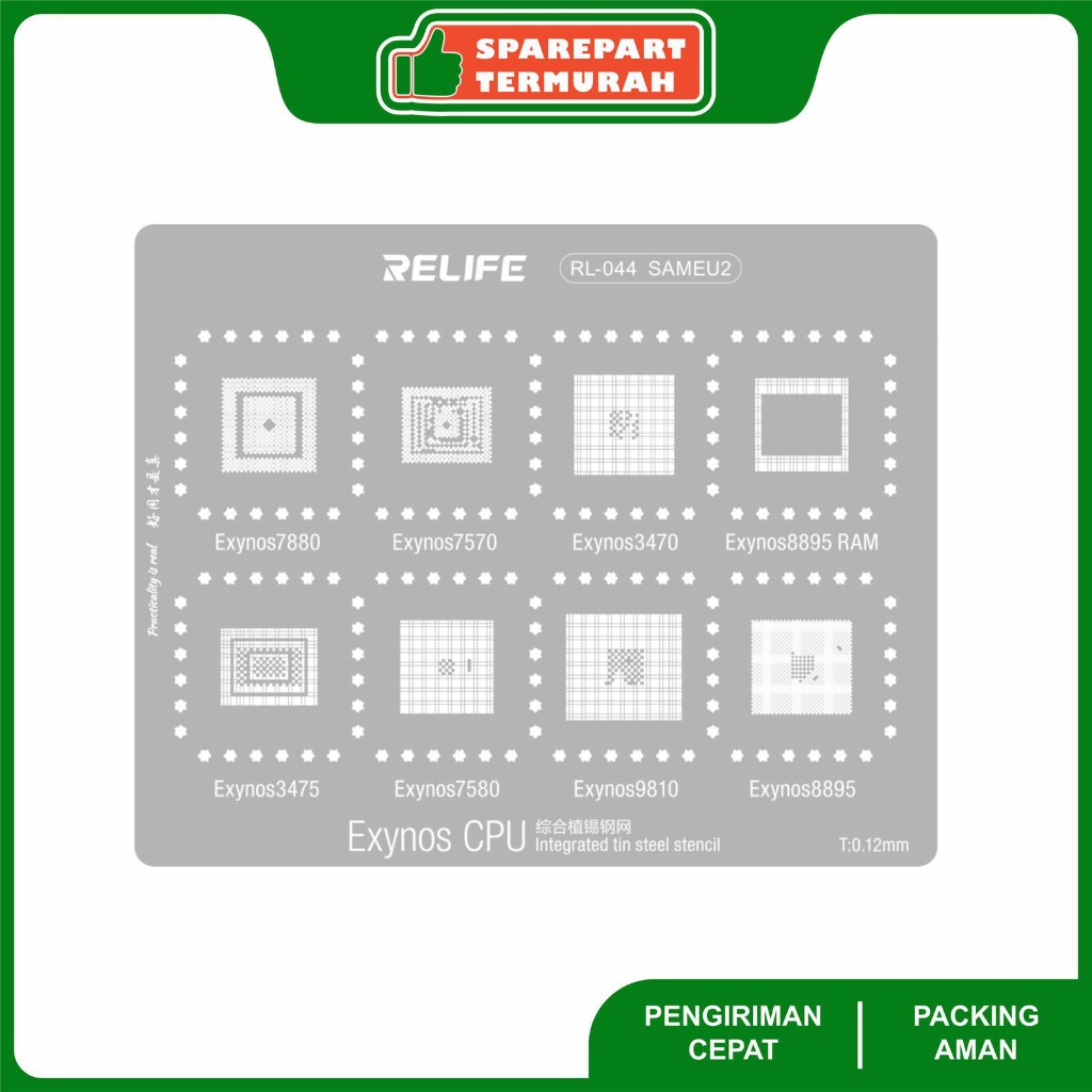 Cetakan Ic Bga Stencils RELIFE RL-044 SAMEU2 - EXYNOS 7880 - 7570 - 3470 - 8895 RAM - 3475 - 7580 - 
