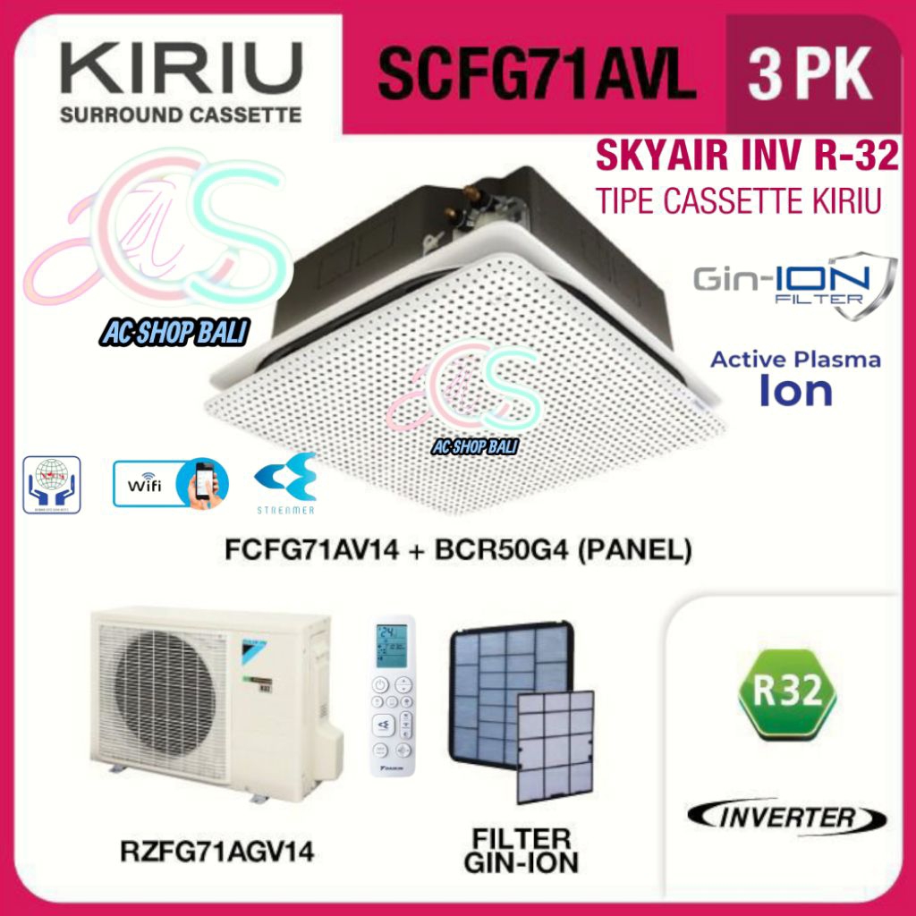 Ac Skyair Daikin Kiriu Inverter 3 Pk R22 FCFG71AV-L Ac Cassette Daikin