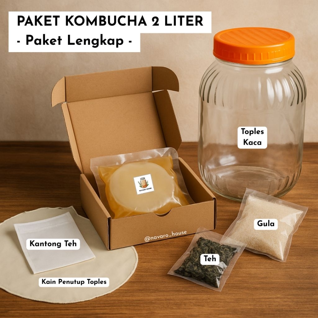 

Paket Lengkap 2 liter Starter Kit membuat Kombucha (Starter, SCOBY, Teh, Gula, Kain Penutup Toples dan Toples)