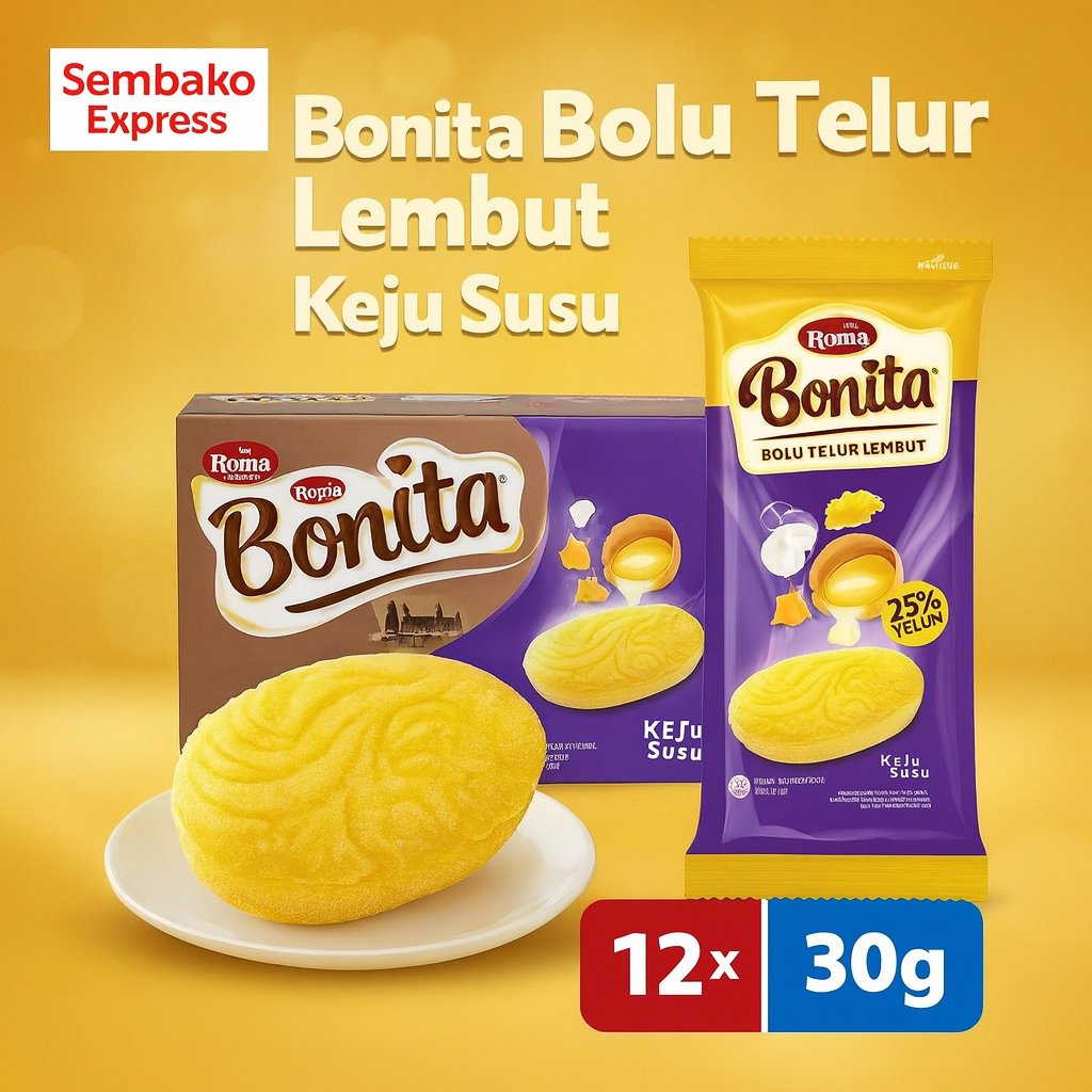 Bonita Cake Bolu Keju Susu 12 x 30g – Bolu Telur Lembut Rasa Keju & Susu