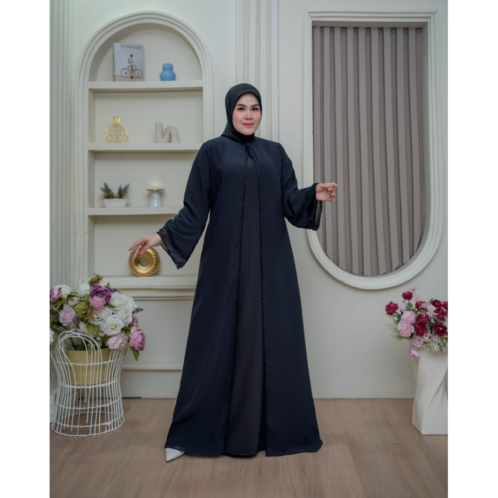 Ophie151 - Abaya latifah hitam Elegan untuk pengajian dan maulid - Model Dubai