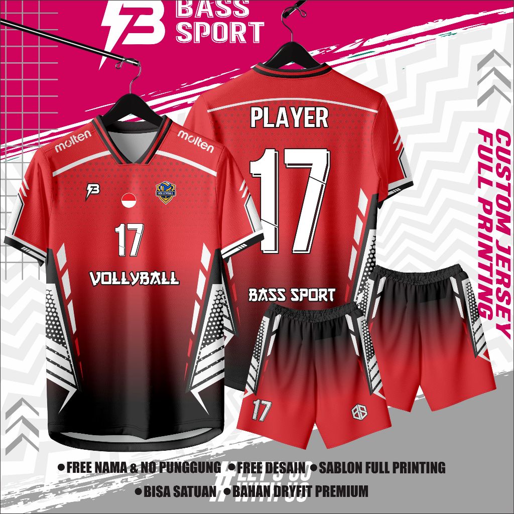 jersey volly baju volly pria wanita printing gratis nama nomor punggung