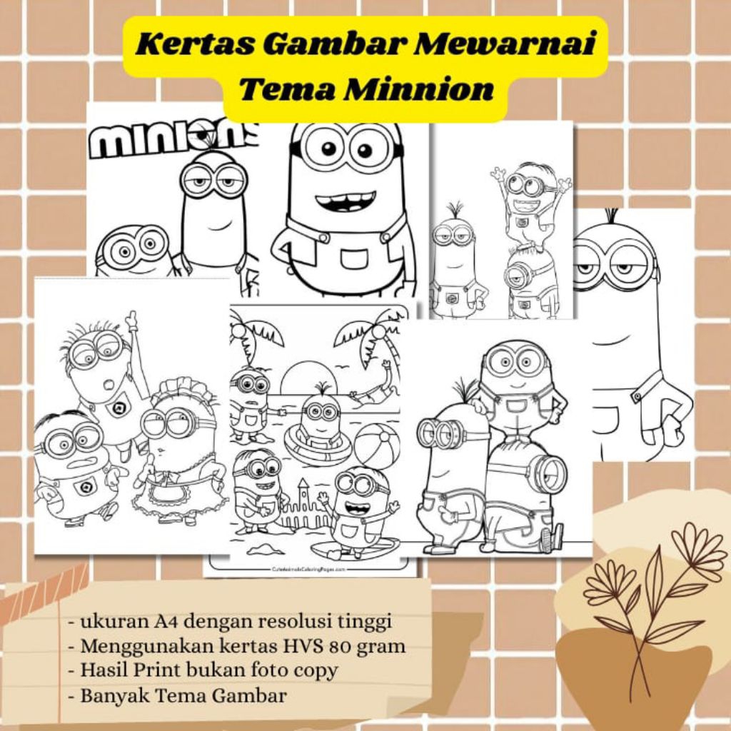 

20 LEMBAR KERTAS GAMBAR MEWARNAI TEMA MINNION ( READY LANGSUNG KIRIM)