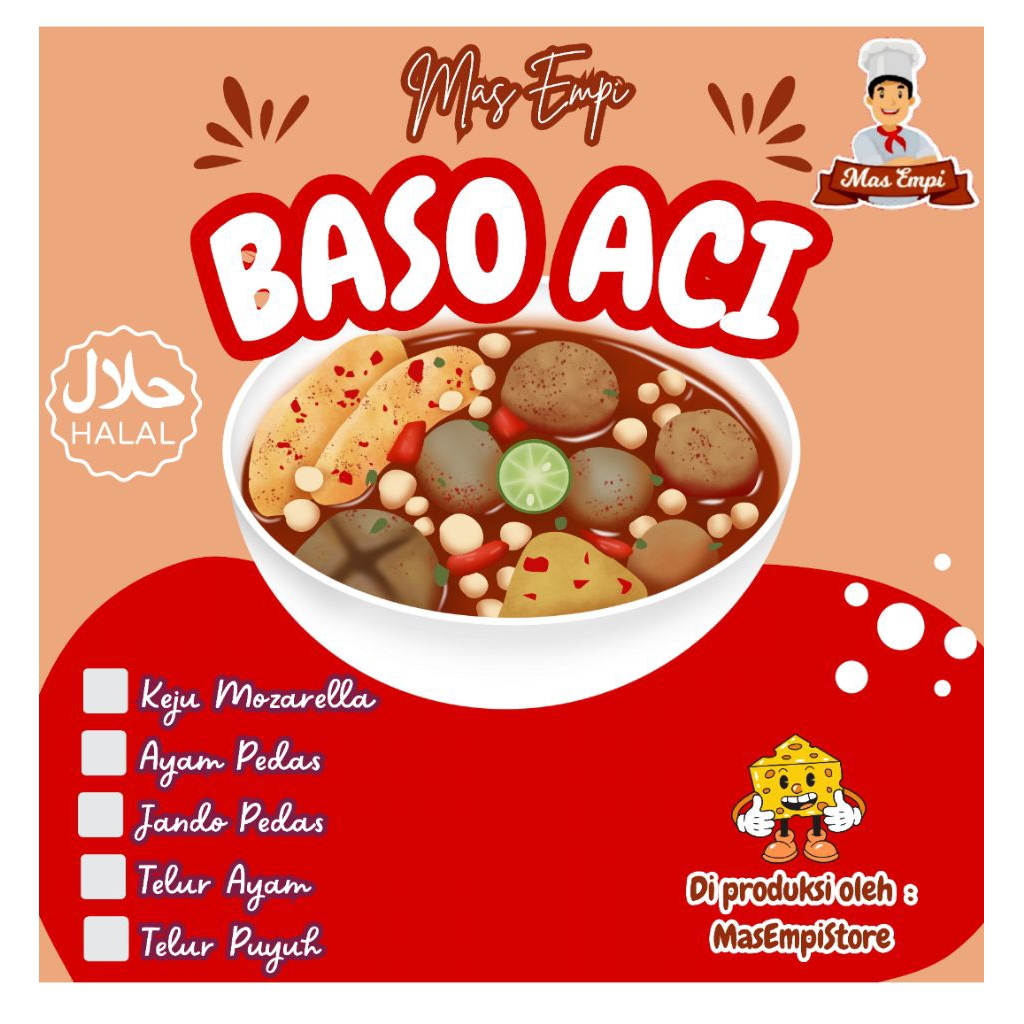 

Baso Aci Isi Keju Mozarella, Ayam Pedas, Jando Pedas, Telur Ayam, Telur Puyuh (KEMASAN PRAKTIS) Free Box dan Sendok