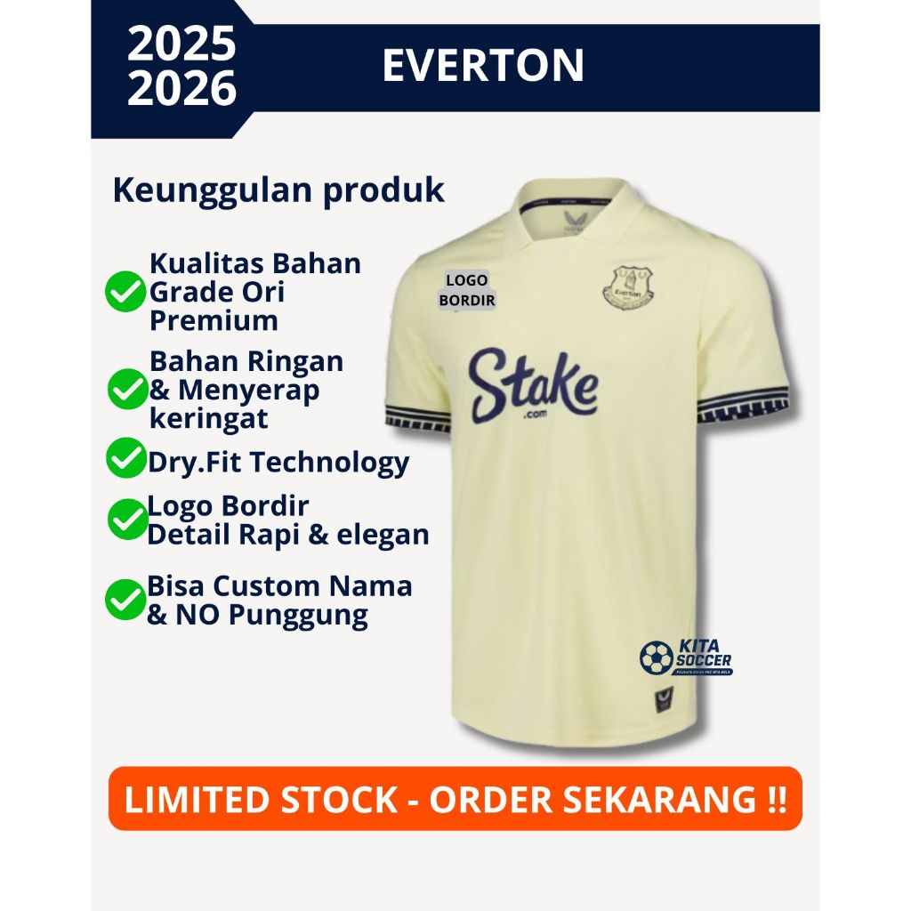 Jersey Bola Everton Away 2025 2026 Grade Ori Import Baju Sepak Bola Everton Baru Grade Ori