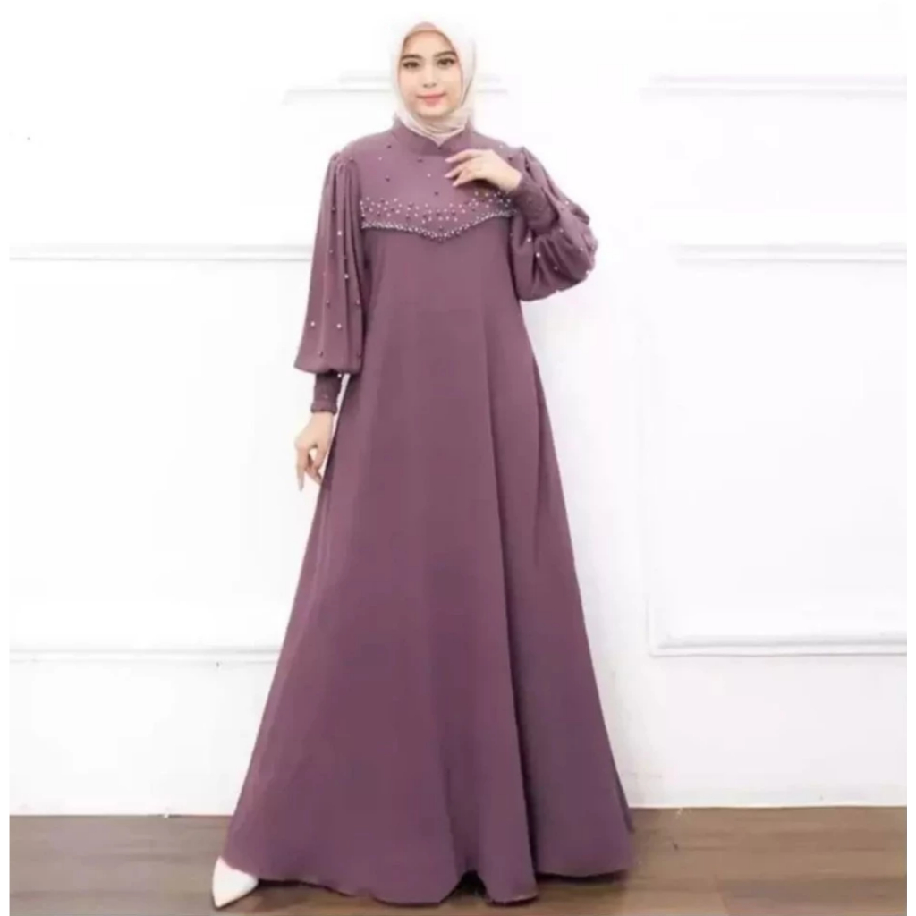 Mayra Dress Gamis Crinkle Airflow Premium Jumbo Kondangan Payet Mutiara Mewah Elegan
