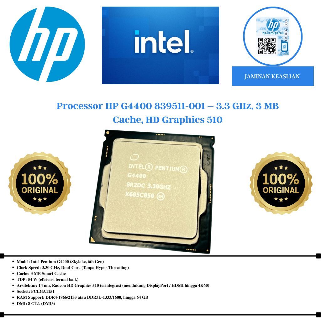 Intel Pentium G4400 Original HP  – CPU Desktop Skylake, RAM DDR4 Support
