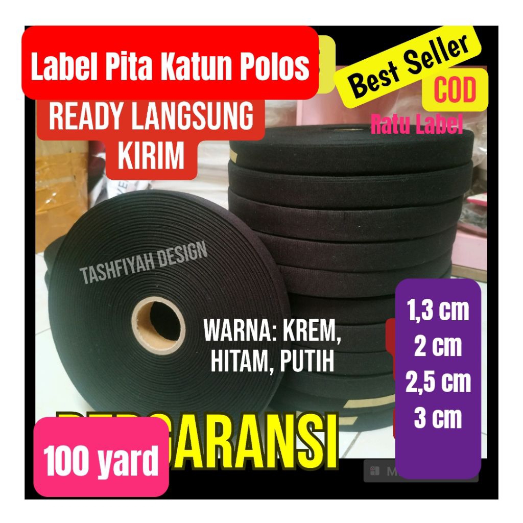 

Pita Label Katun 2,5cm Cream Polos 100m 1 cm 2cm 3cm roll