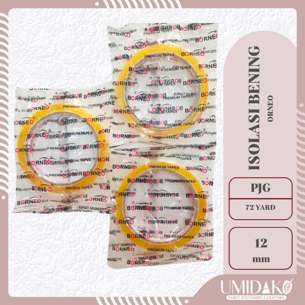 

[UMIDAKO] ISOLASI OPP BENING 12 MM BORNEO | ISOLASI BENING 12 MM PANJANG 72 YARD