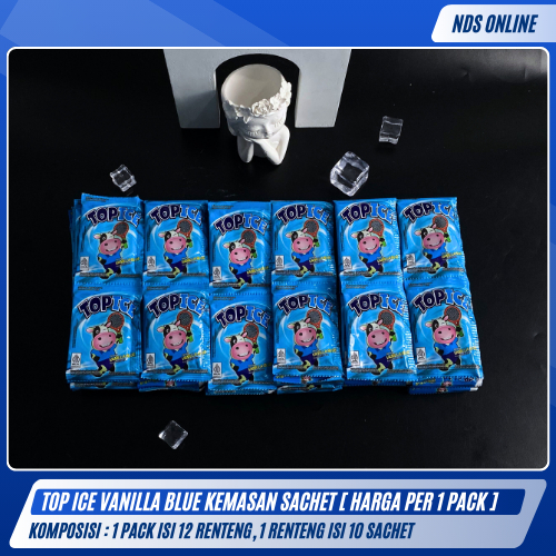 

Top Ice Vanilla Blue Sachet – Isi 1 Pack (12 Renteng x 10 Sachet) | Minuman Serbuk Instan Vanilla