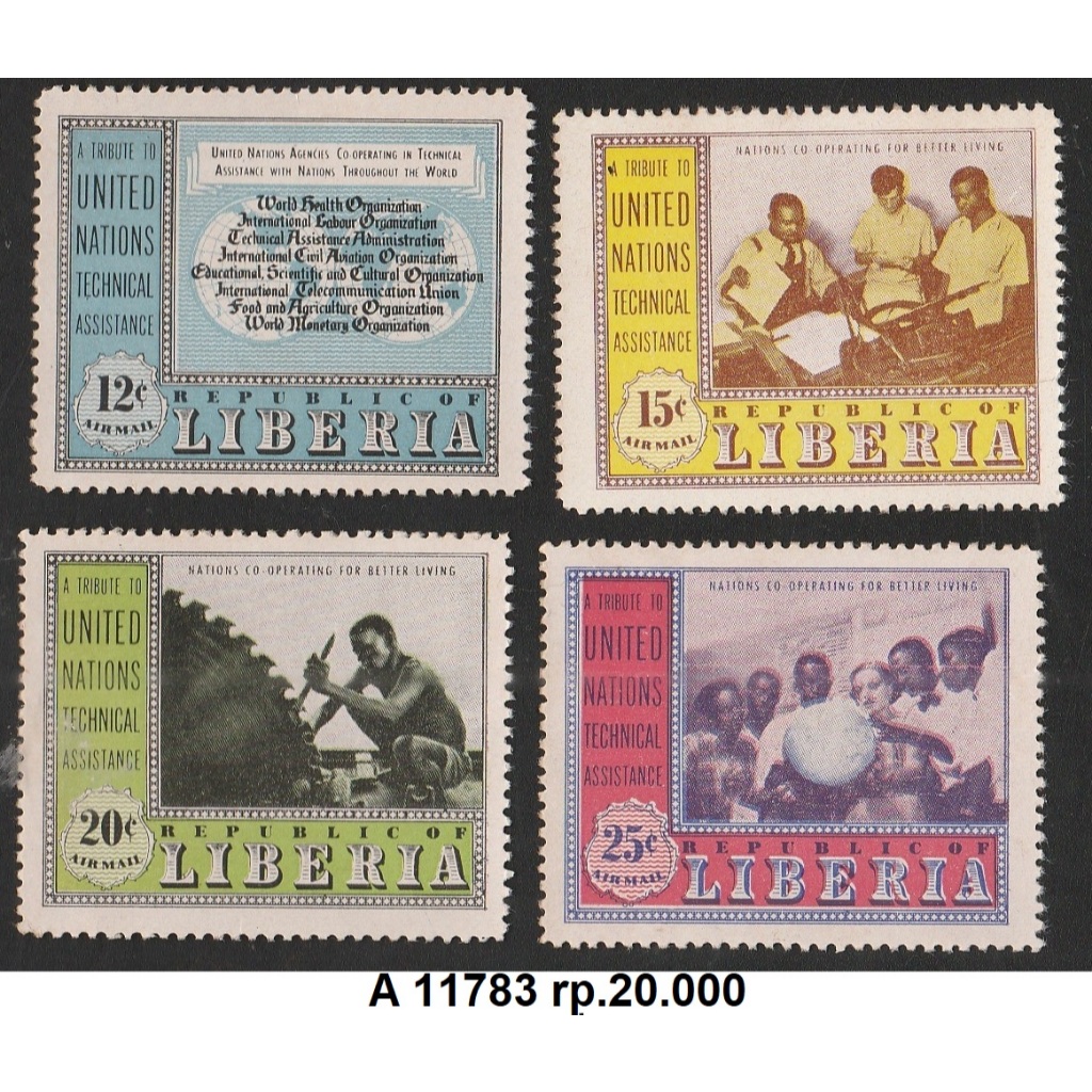 

A 11783 EMPAT BUAH PRANGKO LIBERIA TEMA UNITED NATIONS TECHINAL ASSISTANCE DENGAN KONDISI BELUM ADA CAP